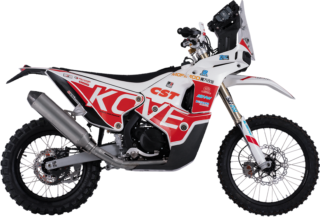 Moto Kove 450 Rally completa, vista lateral